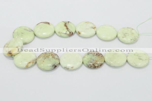 CLE50 15.5 inches 30mm flat round lemon turquoise  beads wholesale