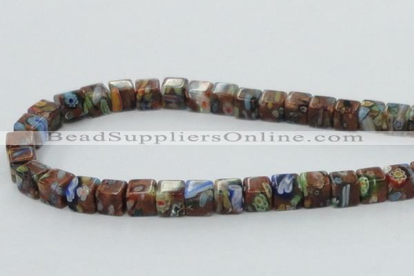 CLG549 16 inches 8*8mm cube goldstone & lampwork glass beads