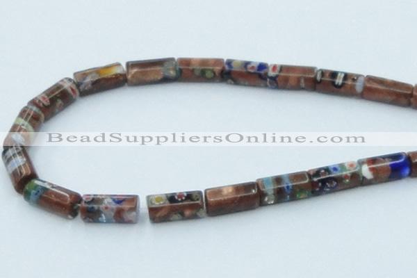 CLG551 16 inches 8*16mm faceted cylinder goldstone & lampwork beads