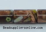 CLG552 16 inches 10*15mm faceted cylinder goldstone & lampwork beads