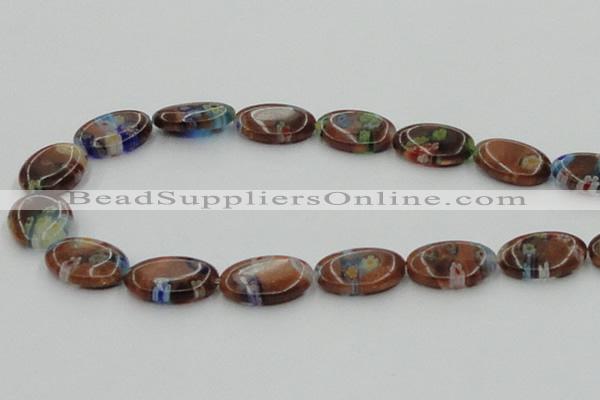 CLG554 16 inches 12*18mm oval goldstone & lampwork glass beads