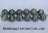 CLS254 7.5 inches 30mm round large green silver line jasper beads