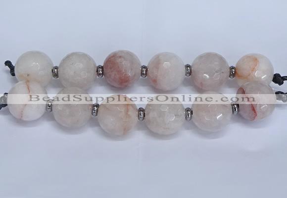 CLS350 7.5 inches 30mm faceted round large pink quartz beads