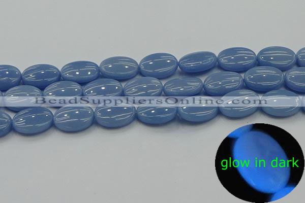 CLU143 15.5 inches 13*18mm oval blue luminous stone beads