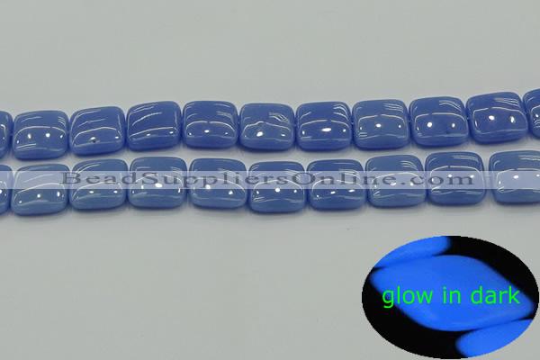 CLU194 15.5 inches 16*16mm square blue luminous stone beads