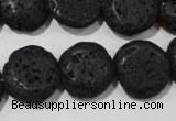 CLV498 15.5 inches 16mm flat round black lava beads wholesale