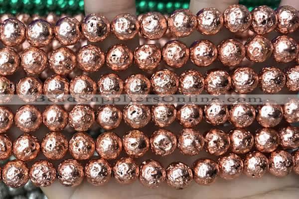 CLV533 15.5 inches 6mm round plated lava beads wholesale