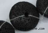 CLV54 15.5  inches 12*26mm flat round black natural lava beads wholesale