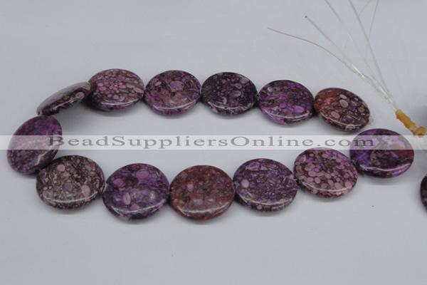 CMB33 15.5 inches 30mm flat round dyed natural medical stone beads