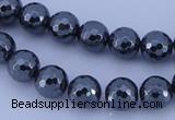 CMH06 16 inches 12mm faceted round magnetic hematite beads