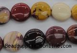 CMK87 15.5 inches 15mm flat round mookaite beads wholesale