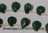 CMN320 Top-drilled 8*12mm flat teardrop natural malachite beads