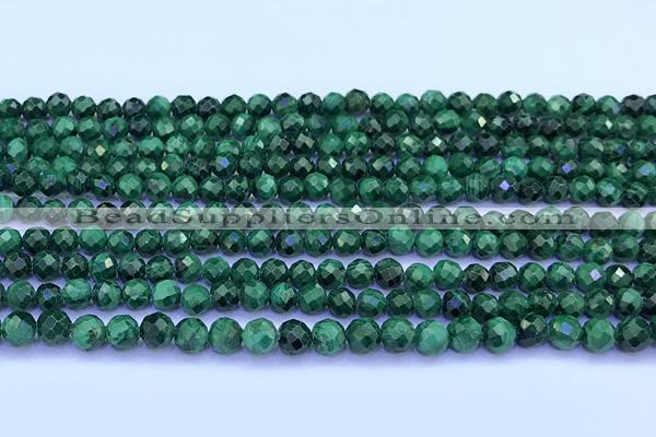 CMN452 15 inches 4mm faceted round malachite beads