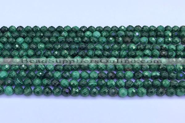 CMN453 15 inches 5mm faceted round malachite beads