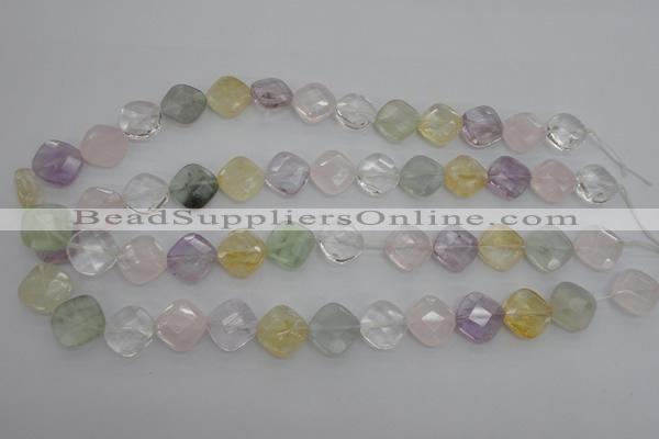 CMQ255 15.5 inches 14*14mm faceted diamond multicolor quartz beads