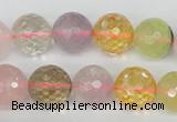 CMQ55 15.5 inches 14mm faceted round multicolor quartz beads