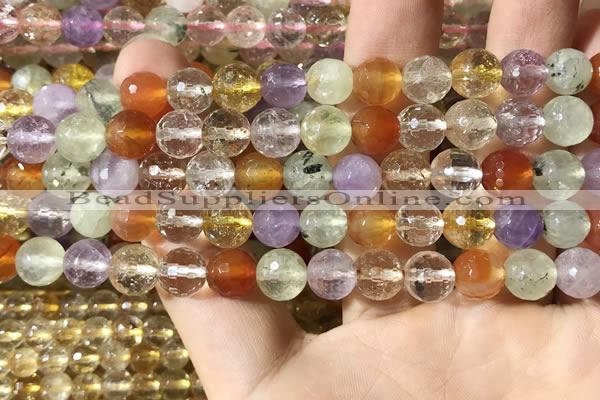 CMQ550 15.5 inches 8mm faceted round colorfull quartz beads