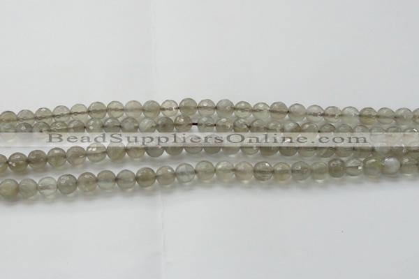 CMS1060 15.5 inches 6mm faceted round grey moonstone beads wholesale