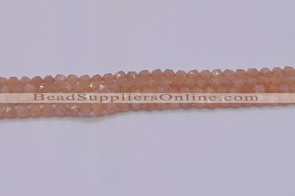 CMS1131 15.5 inches 6mm faceted nuggets peach moonstone beads