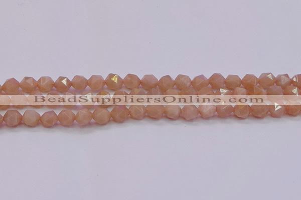 CMS1132 15.5 inches 8mm faceted nuggets peach moonstone beads