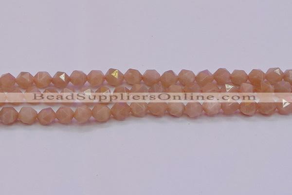 CMS1133 15.5 inches 10mm faceted nuggets peach moonstone beads