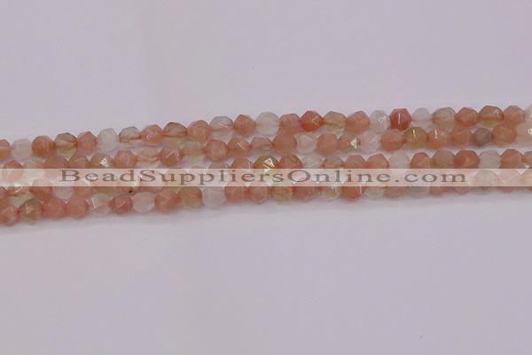 CMS1136 15.5 inches 6mm faceted nuggets rainbow moonstone beads