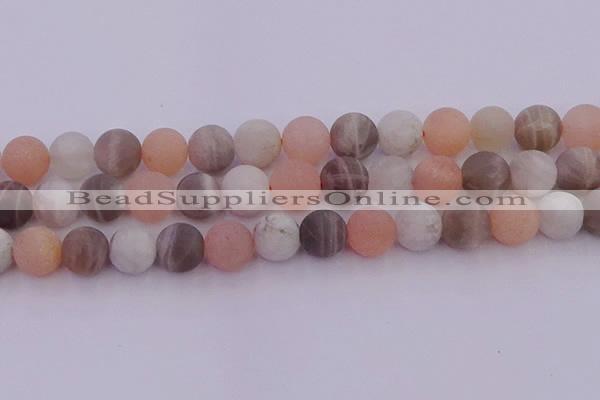 CMS1162 15.5 inches 10mm round matte rainbow moonstone beads