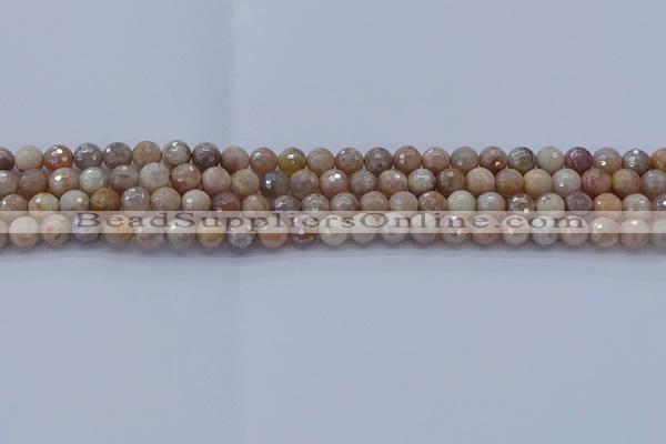 CMS1300 15.5 inches 4mm faceted round AB-color moonstone beads