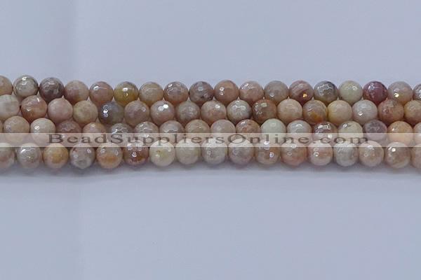 CMS1302 15.5 inches 8mm faceted round AB-color moonstone beads