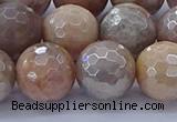 CMS1305 15.5 inches 14mm faceted round AB-color moonstone beads