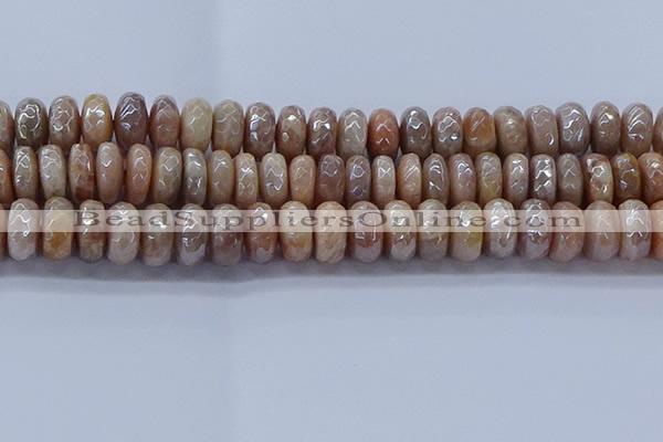 CMS1325 15.5 inches 7*14mm faceted rondelle AB-color moonstone beads