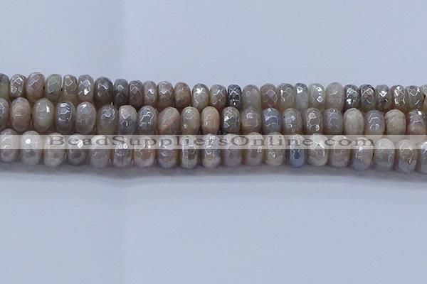 CMS1334 15.5 inches 7*12mm faceted rondelle AB-color grey moonstone beads