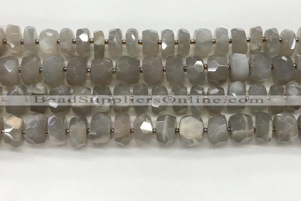 CMS1660 15.5 inches 6*10mm - 8*11mm faceted tyre moonstone beads