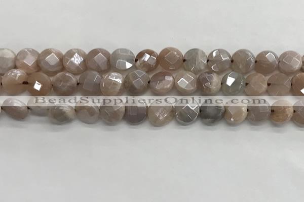 CMS1788 15.5 inches 8mm faceted coin AB-color moonstone beads