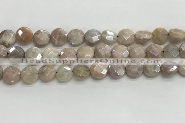 CMS1789 15.5 inches 10mm faceted coin AB-color moonstone beads