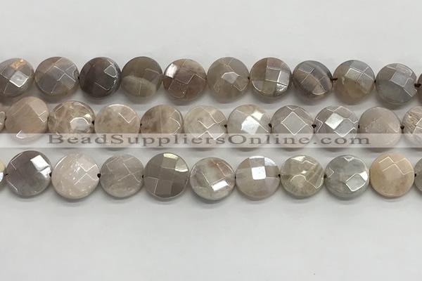 CMS1790 15.5 inches 12mm faceted coin AB-color moonstone beads