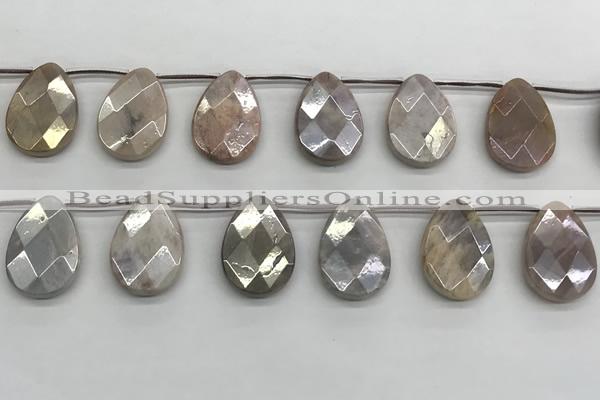 CMS1840 18*25mm faceted flat teardrop AB-color moonstone beads