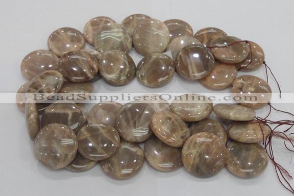 CMS25 15.5 inches 30mm flat round moonstone gemstone beads wholesale