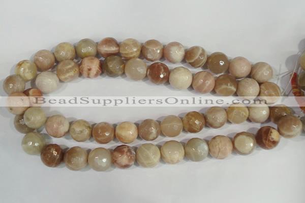 CMS574 15.5 inches 14mm faceted round moonstone gemstone beads