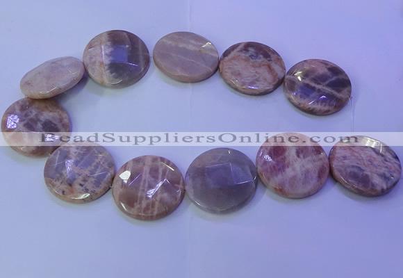 CMS595 15.5 inches 35mm faceted coin moonstone gemstone beads