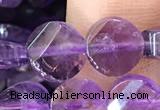 CNA1108 15.5 inches 8mm twisted & faceted coin amethyst beads