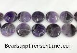 CNA1212 15.5 inches 40mm faceted coin amethyst gemstone beads