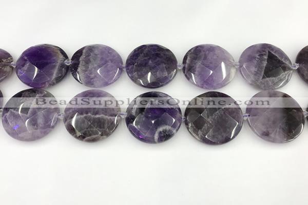 CNA1212 15.5 inches 40mm faceted coin amethyst gemstone beads