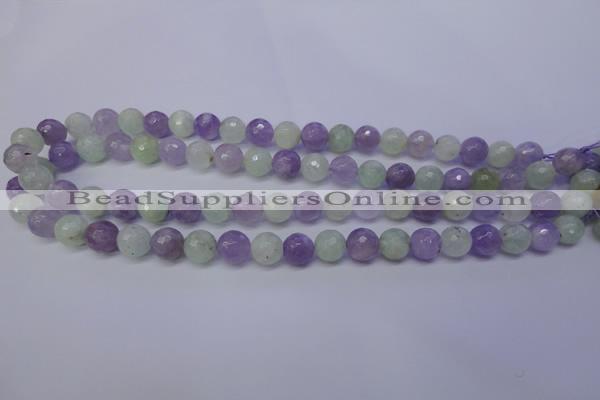 CNA663 15 inches 10mm faceted round lavender amethyst & prehnite beads