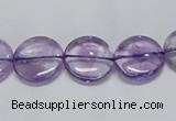 CNA821 15.5 inches 12mm flat round natural light amethyst beads