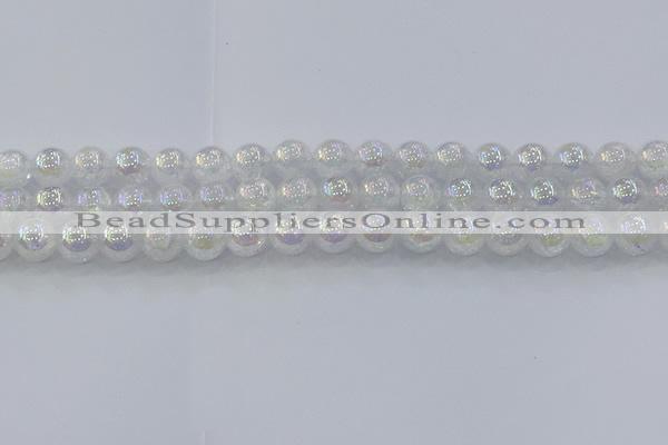 CNC563 15.5 inches 10mm round plated crackle white crystal beads