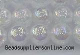 CNC564 15.5 inches 12mm round plated crackle white crystal beads