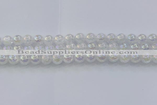 CNC564 15.5 inches 12mm round plated crackle white crystal beads