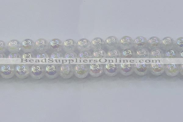 CNC566 15.5 inches 16mm round plated crackle white crystal beads