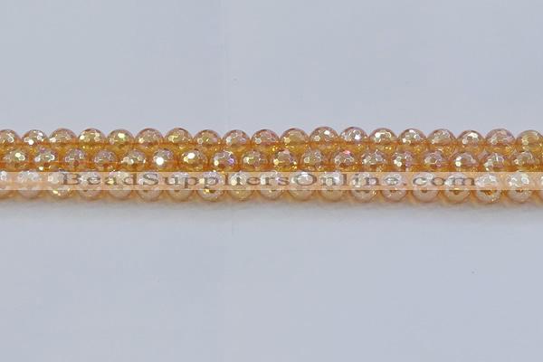 CNC615 15.5 inches 8mm faceted round plated natural white crystal beads